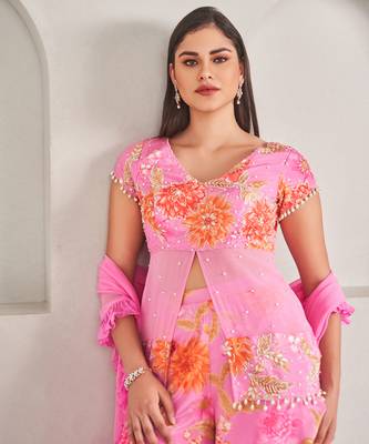 Lavender silk floral printed pallazo set 4