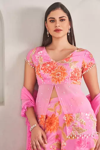 Lavender silk floral printed pallazo set