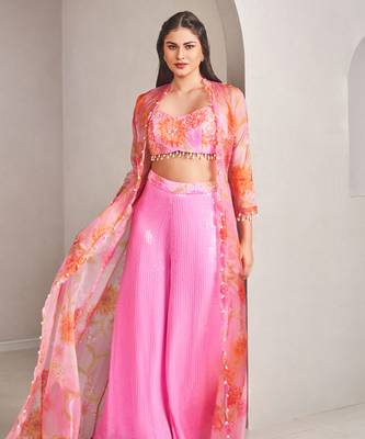 Lavender georgette floral printed cape set 2