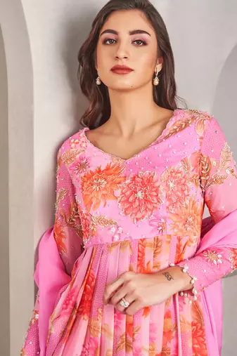 Lavender floral embroidered kurta set