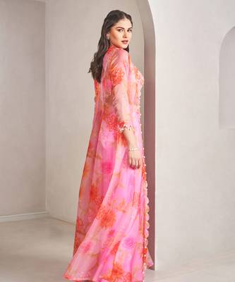 Lavender georgette floral printed cape set 3