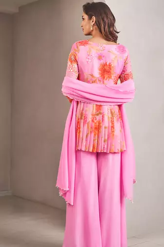 Lavender floral embroidered kurta set