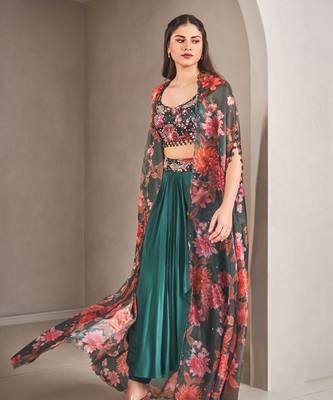 Multicolor silk floral printed cape set 1