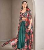 Multicolor silk floral printed cape set