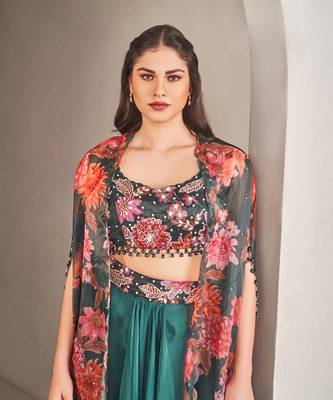 Multicolor silk floral printed cape set 2
