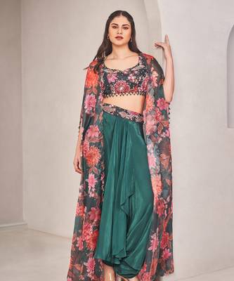 Multicolor silk floral printed cape set 3