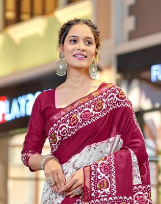 Pink modal mulcotton bagru block print saree with unstitched blouse piece 4