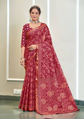 Pink modal mulcotton bagru block print saree with unstitched blouse piece 1