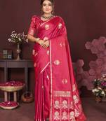 pink Satin silk floral motifs zari weaving banarasi saree
