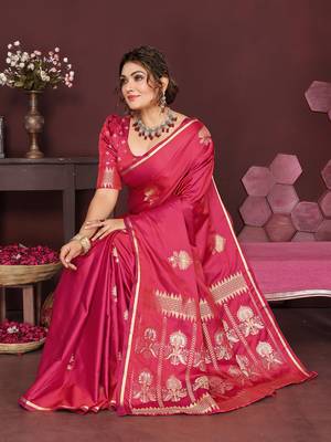 pink Satin silk floral motifs zari weaving banarasi saree 6