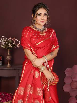 red Satin silk floral motifs zari weaving banarasi saree 6