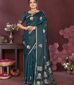emerald green Satin silk floral motifs zari weaving banarasi saree