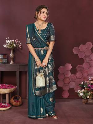 emerald green Satin silk floral motifs zari weaving banarasi saree 5