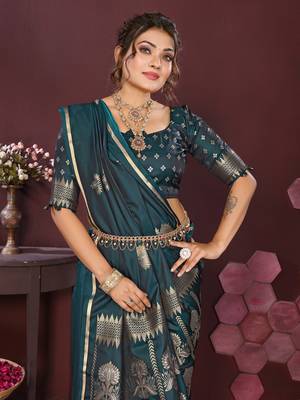 emerald green Satin silk floral motifs zari weaving banarasi saree 6
