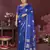 royal blue Satin silk floral motifs zari weaving banarasi saree