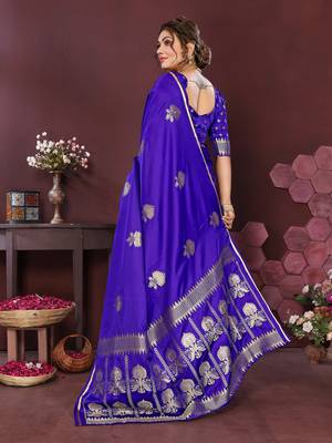 royal blue Satin silk floral motifs zari weaving banarasi saree 4