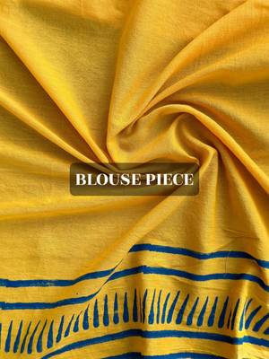 Mustard hand block printed mul cotton saree with blouse 5