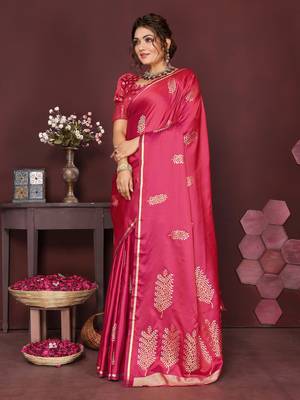 pink Satin silk floral motifs zari weaving banarasi saree 3
