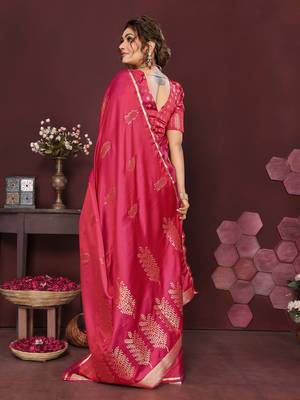 pink Satin silk floral motifs zari weaving banarasi saree 4