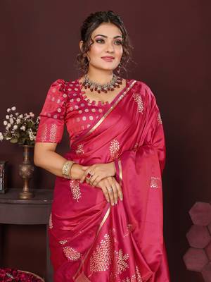 pink Satin silk floral motifs zari weaving banarasi saree 6