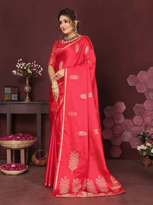 redise pink Satin silk floral motifs zari weaving banarasi saree 3