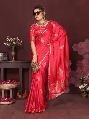 redise pink Satin silk floral motifs zari weaving banarasi saree 5