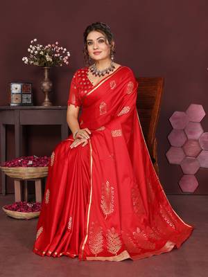 red Satin silk floral motifs zari weaving banarasi saree 6