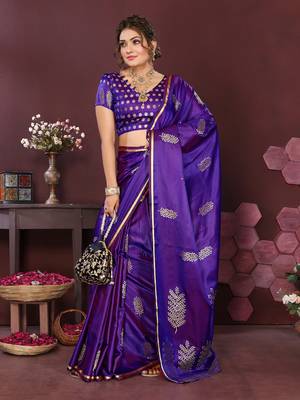 purple Satin silk floral motifs zari weaving banarasi saree 5