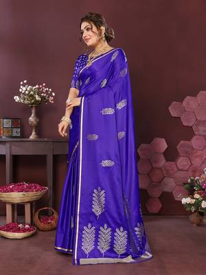 deep blue Satin silk floral motifs zari weaving banarasi saree 3