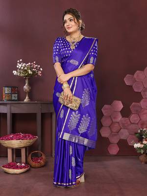 deep blue Satin silk floral motifs zari weaving banarasi saree 5