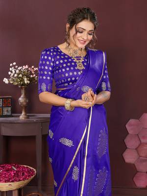 deep blue Satin silk floral motifs zari weaving banarasi saree 6