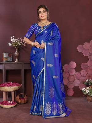 royal blue Satin silk floral motifs zari weaving banarasi saree 1