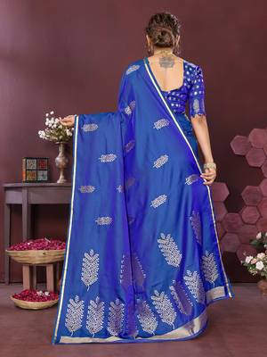royal blue Satin silk floral motifs zari weaving banarasi saree 4