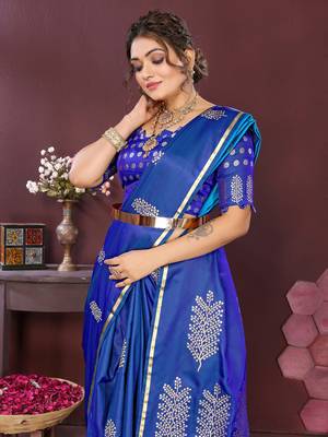 royal blue Satin silk floral motifs zari weaving banarasi saree 5