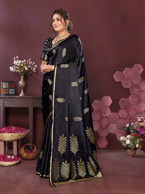 black Satin silk floral motifs zari weaving banarasi saree 3