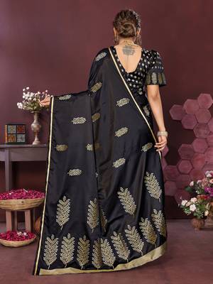 black Satin silk floral motifs zari weaving banarasi saree 4