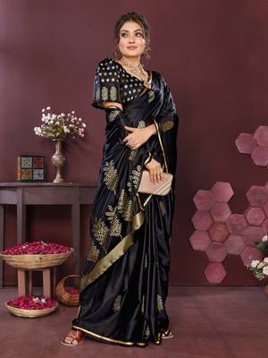 black Satin silk floral motifs zari weaving banarasi saree 5