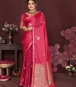 pink Satin silk floral print zari weaving banarasi saree
