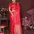 reddish pink Satin silk floral print zari weaving banarasi saree