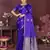 indigo blue Satin silk floral print zari weaving banarasi saree