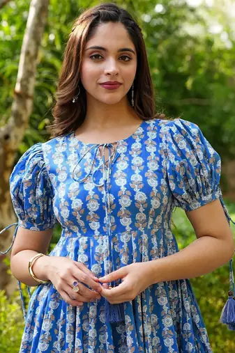 Blue Digital Print Rayon Kurti