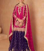 Pink embroidery & mirror work chinnon straight  suit - free size stitched (size upto 42")