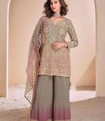 Fawn embroidery & sequins work georgette straight palazzo suit - free size stitched (size upto 42")