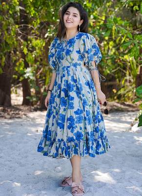 Blue & White Digital Print Rayon Kurti 1
