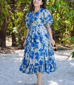 Blue & White Digital Print Rayon Kurti