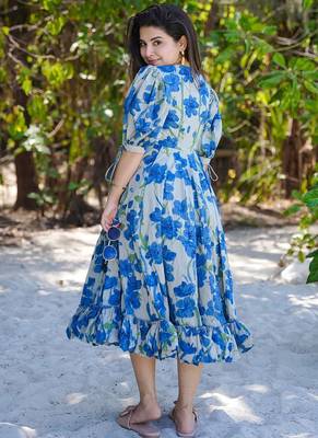 Blue & White Digital Print Rayon Kurti 2