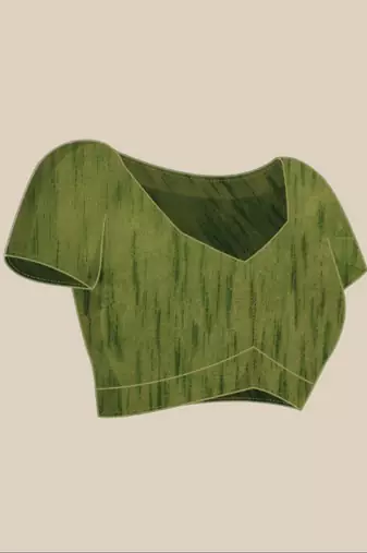 green cotton printed zari border saree with unstitched blouse