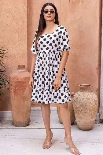 White Digital Print Rayon Kurti