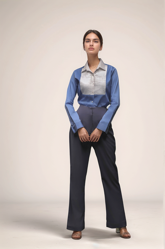 Blue tuxedo pleated yoke shirt