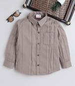 Beige cotton double cloth full sleeves mandarin collar mandarin collar shirt for boys